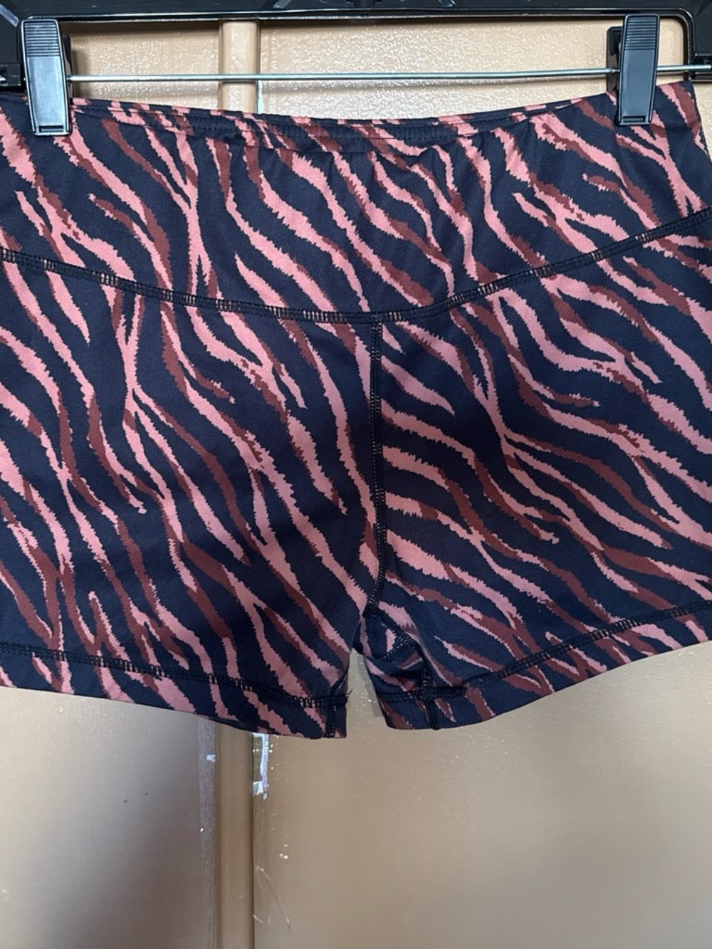 High-Rise Black and Rose Zebra Print Bike Shorts